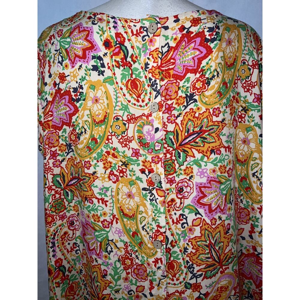 CYNTHIA ROWLEY Top Plus Size 2X Colorful Hi Lo SS Blouse Lightweight Boho Artsy - Picture 6 of 7